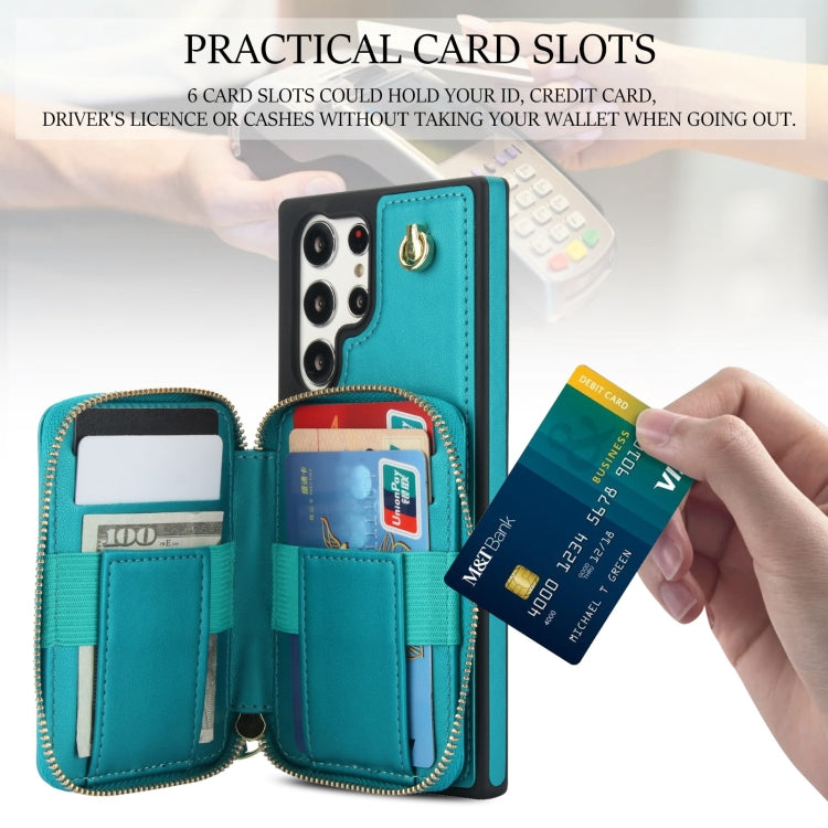 For Samsung Galaxy S23 Ultra 5G AwQuer Crossbody Zipper Wallet Rhombic Leather Back Phone Case(Green) - Galaxy S23 Ultra 5G Cases by Awquer | Online Shopping UK | buy2fix