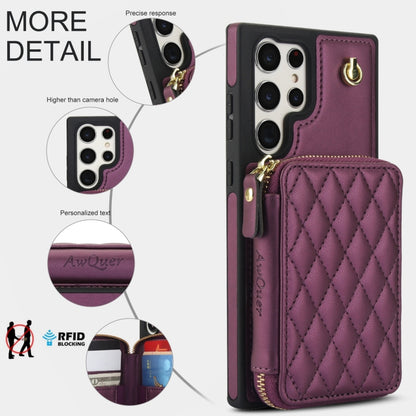 For Samsung Galaxy S23 Ultra 5G AwQuer Crossbody Zipper Wallet Rhombic Leather Back Phone Case(Dark Purple) - Galaxy S23 Ultra 5G Cases by Awquer | Online Shopping UK | buy2fix