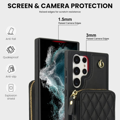 For Samsung Galaxy S22 Ultra 5G AwQuer Crossbody Zipper Wallet Rhombic Leather Back Phone Case(Black) - Galaxy S22 Ultra 5G Cases by Awquer | Online Shopping UK | buy2fix