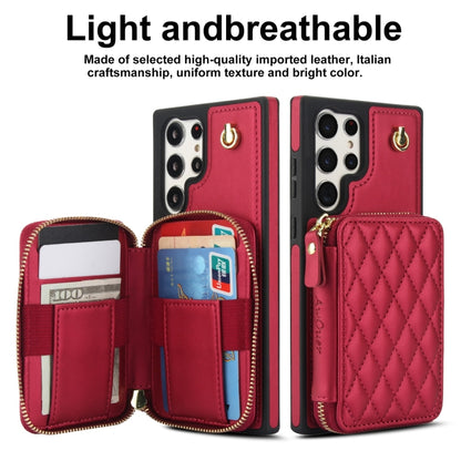 For Samsung Galaxy S22 Ultra 5G AwQuer Crossbody Zipper Wallet Rhombic Leather Back Phone Case(Red) - Galaxy S22 Ultra 5G Cases by Awquer | Online Shopping UK | buy2fix