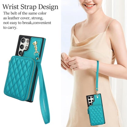 For Samsung Galaxy S22 Ultra 5G AwQuer Crossbody Zipper Wallet Rhombic Leather Back Phone Case(Green) - Galaxy S22 Ultra 5G Cases by Awquer | Online Shopping UK | buy2fix