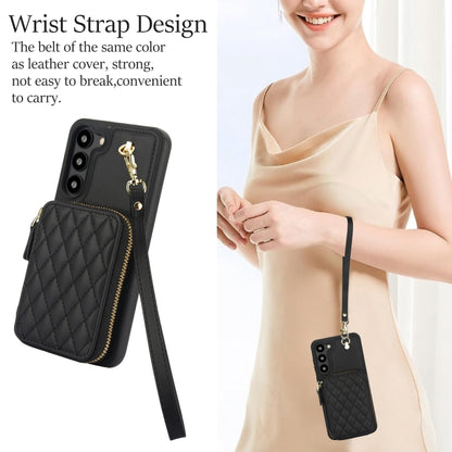 For Samsung Galaxy S23 5G AwQuer Crossbody Zipper Wallet Rhombic Leather Back Phone Case(Black) - Galaxy S23 5G Cases by Awquer | Online Shopping UK | buy2fix