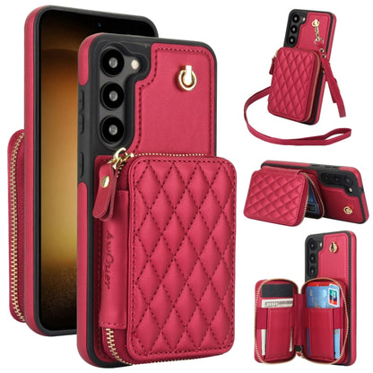 For Samsung Galaxy S23 5G AwQuer Crossbody Zipper Wallet Rhombic Leather Back Phone Case(Red) - Galaxy S23 5G Cases by Awquer | Online Shopping UK | buy2fix