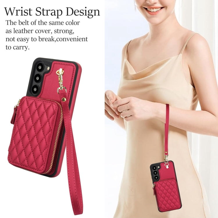 For Samsung Galaxy S23 5G AwQuer Crossbody Zipper Wallet Rhombic Leather Back Phone Case(Red) - Galaxy S23 5G Cases by Awquer | Online Shopping UK | buy2fix