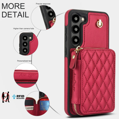 For Samsung Galaxy S23 5G AwQuer Crossbody Zipper Wallet Rhombic Leather Back Phone Case(Red) - Galaxy S23 5G Cases by Awquer | Online Shopping UK | buy2fix