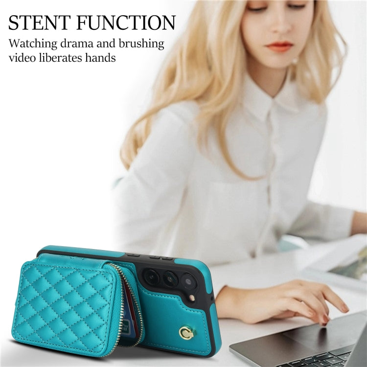 For Samsung Galaxy S23 5G AwQuer Crossbody Zipper Wallet Rhombic Leather Back Phone Case(Green) - Galaxy S23 5G Cases by Awquer | Online Shopping UK | buy2fix