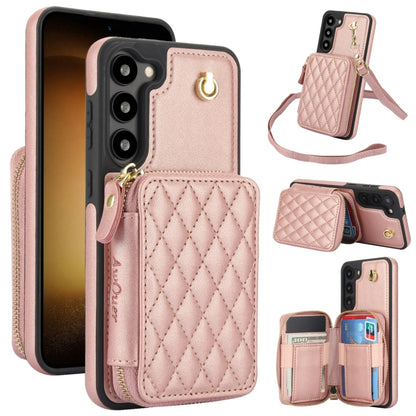 For Samsung Galaxy S23 5G AwQuer Crossbody Zipper Wallet Rhombic Leather Back Phone Case(Rose Gold) - Galaxy S23 5G Cases by Awquer | Online Shopping UK | buy2fix
