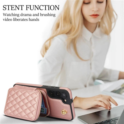 For Samsung Galaxy S23 5G AwQuer Crossbody Zipper Wallet Rhombic Leather Back Phone Case(Rose Gold) - Galaxy S23 5G Cases by Awquer | Online Shopping UK | buy2fix