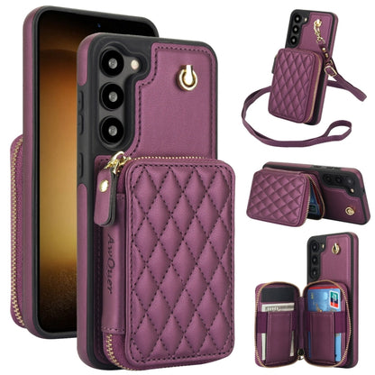 For Samsung Galaxy S23 5G AwQuer Crossbody Zipper Wallet Rhombic Leather Back Phone Case(Dark Purple) - Galaxy S23 5G Cases by Awquer | Online Shopping UK | buy2fix