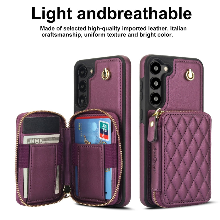 For Samsung Galaxy S23 5G AwQuer Crossbody Zipper Wallet Rhombic Leather Back Phone Case(Dark Purple) - Galaxy S23 5G Cases by Awquer | Online Shopping UK | buy2fix