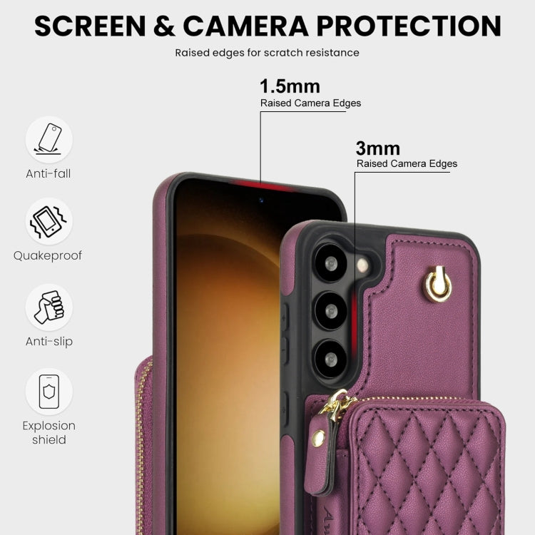 For Samsung Galaxy S23 5G AwQuer Crossbody Zipper Wallet Rhombic Leather Back Phone Case(Dark Purple) - Galaxy S23 5G Cases by Awquer | Online Shopping UK | buy2fix