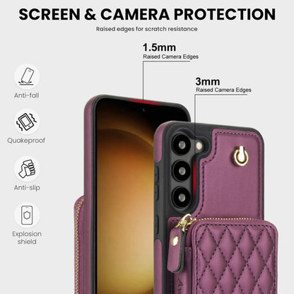For Samsung Galaxy S23 5G AwQuer Crossbody Zipper Wallet Rhombic Leather Back Phone Case(Dark Purple) - Galaxy S23 5G Cases by Awquer | Online Shopping UK | buy2fix
