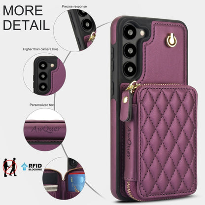 For Samsung Galaxy S23 5G AwQuer Crossbody Zipper Wallet Rhombic Leather Back Phone Case(Dark Purple) - Galaxy S23 5G Cases by Awquer | Online Shopping UK | buy2fix