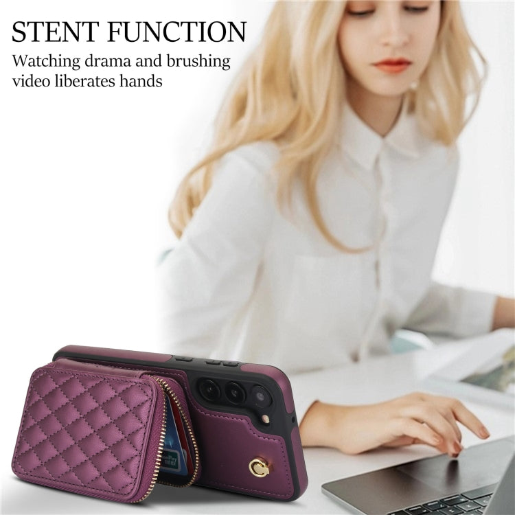 For Samsung Galaxy S23 5G AwQuer Crossbody Zipper Wallet Rhombic Leather Back Phone Case(Dark Purple) - Galaxy S23 5G Cases by Awquer | Online Shopping UK | buy2fix