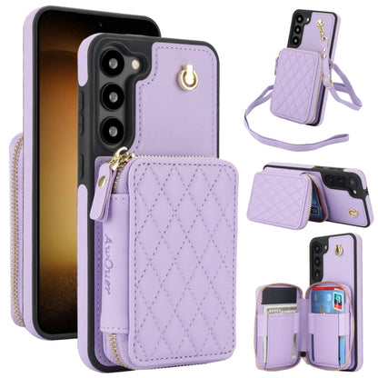 For Samsung Galaxy S23 5G AwQuer Crossbody Zipper Wallet Rhombic Leather Back Phone Case(Purple) - Galaxy S23 5G Cases by Awquer | Online Shopping UK | buy2fix