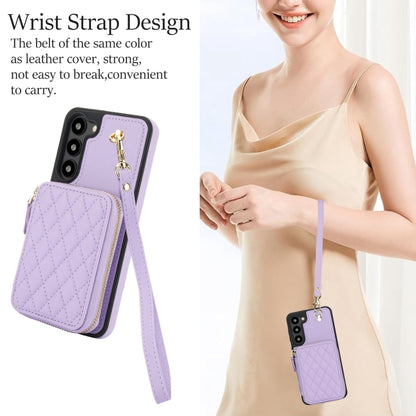 For Samsung Galaxy S23 5G AwQuer Crossbody Zipper Wallet Rhombic Leather Back Phone Case(Purple) - Galaxy S23 5G Cases by Awquer | Online Shopping UK | buy2fix