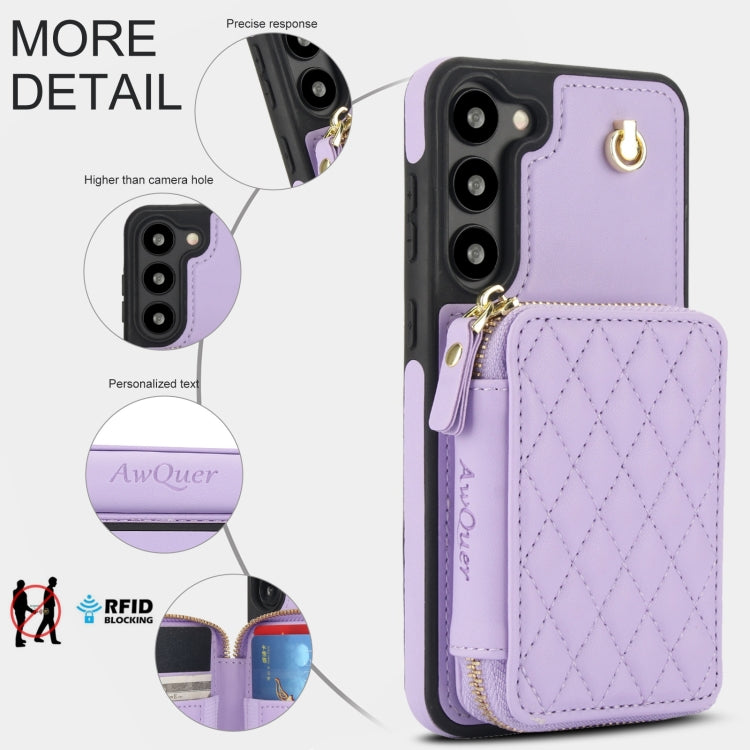 For Samsung Galaxy S23 5G AwQuer Crossbody Zipper Wallet Rhombic Leather Back Phone Case(Purple) - Galaxy S23 5G Cases by Awquer | Online Shopping UK | buy2fix