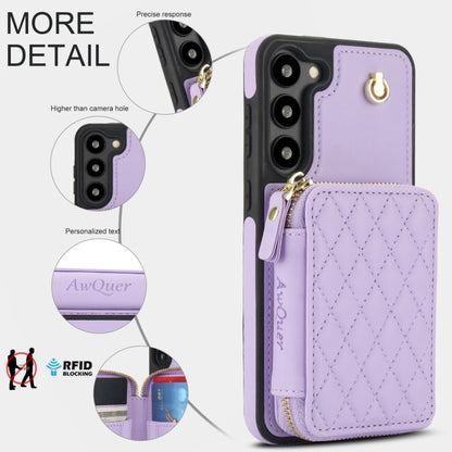 For Samsung Galaxy S23 5G AwQuer Crossbody Zipper Wallet Rhombic Leather Back Phone Case(Purple) - Galaxy S23 5G Cases by Awquer | Online Shopping UK | buy2fix