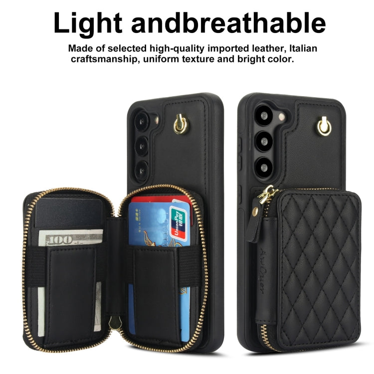 For Samsung Galaxy S23+ 5G AwQuer Crossbody Zipper Wallet Rhombic Leather Back Phone Case(Black) - Galaxy S23+ 5G Cases by Awquer | Online Shopping UK | buy2fix
