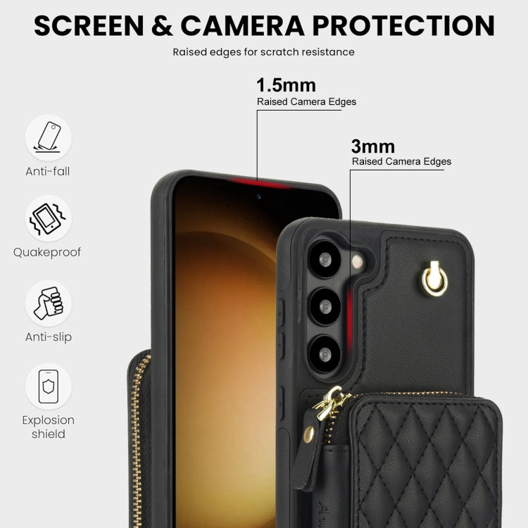 For Samsung Galaxy S23+ 5G AwQuer Crossbody Zipper Wallet Rhombic Leather Back Phone Case(Black) - Galaxy S23+ 5G Cases by Awquer | Online Shopping UK | buy2fix