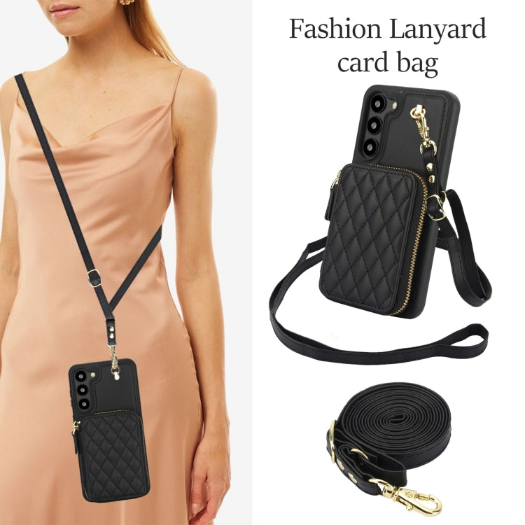 For Samsung Galaxy S23+ 5G AwQuer Crossbody Zipper Wallet Rhombic Leather Back Phone Case(Black) - Galaxy S23+ 5G Cases by Awquer | Online Shopping UK | buy2fix