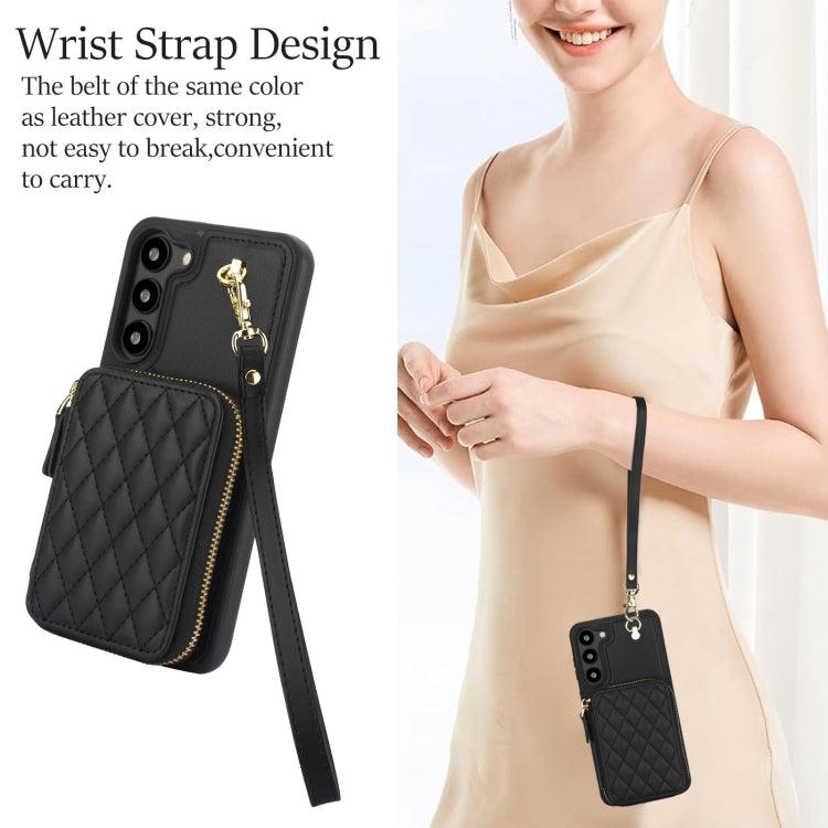 For Samsung Galaxy S23+ 5G AwQuer Crossbody Zipper Wallet Rhombic Leather Back Phone Case(Black) - Galaxy S23+ 5G Cases by Awquer | Online Shopping UK | buy2fix