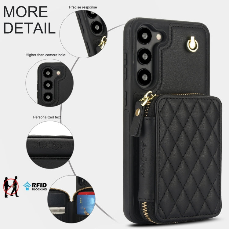For Samsung Galaxy S23+ 5G AwQuer Crossbody Zipper Wallet Rhombic Leather Back Phone Case(Black) - Galaxy S23+ 5G Cases by Awquer | Online Shopping UK | buy2fix