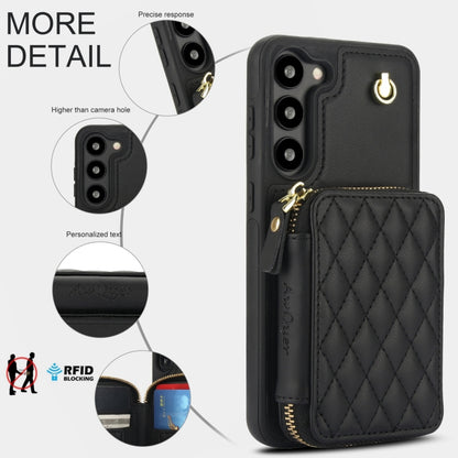 For Samsung Galaxy S23+ 5G AwQuer Crossbody Zipper Wallet Rhombic Leather Back Phone Case(Black) - Galaxy S23+ 5G Cases by Awquer | Online Shopping UK | buy2fix