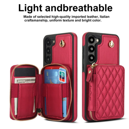 For Samsung Galaxy S23+ 5G AwQuer Crossbody Zipper Wallet Rhombic Leather Back Phone Case(Red) - Galaxy S23+ 5G Cases by Awquer | Online Shopping UK | buy2fix