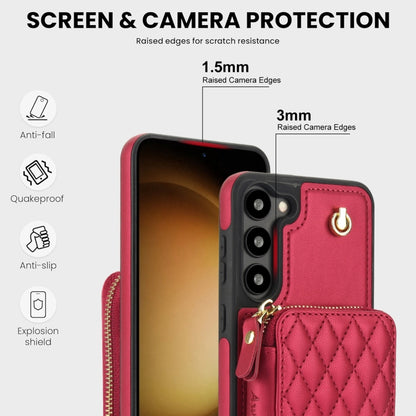 For Samsung Galaxy S23+ 5G AwQuer Crossbody Zipper Wallet Rhombic Leather Back Phone Case(Red) - Galaxy S23+ 5G Cases by Awquer | Online Shopping UK | buy2fix