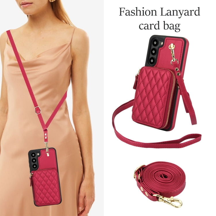 For Samsung Galaxy S23+ 5G AwQuer Crossbody Zipper Wallet Rhombic Leather Back Phone Case(Red) - Galaxy S23+ 5G Cases by Awquer | Online Shopping UK | buy2fix