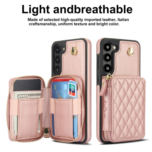 For Samsung Galaxy S23+ 5G AwQuer Crossbody Zipper Wallet Rhombic Leather Back Phone Case(Rose Gold) - Galaxy S23+ 5G Cases by Awquer | Online Shopping UK | buy2fix