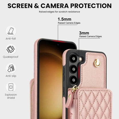 For Samsung Galaxy S23+ 5G AwQuer Crossbody Zipper Wallet Rhombic Leather Back Phone Case(Rose Gold) - Galaxy S23+ 5G Cases by Awquer | Online Shopping UK | buy2fix