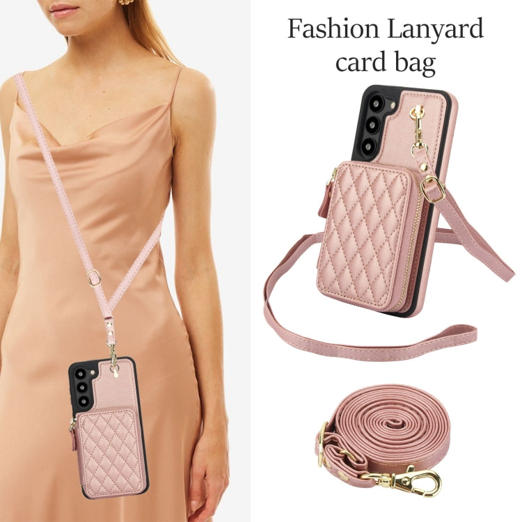 For Samsung Galaxy S23+ 5G AwQuer Crossbody Zipper Wallet Rhombic Leather Back Phone Case(Rose Gold) - Galaxy S23+ 5G Cases by Awquer | Online Shopping UK | buy2fix
