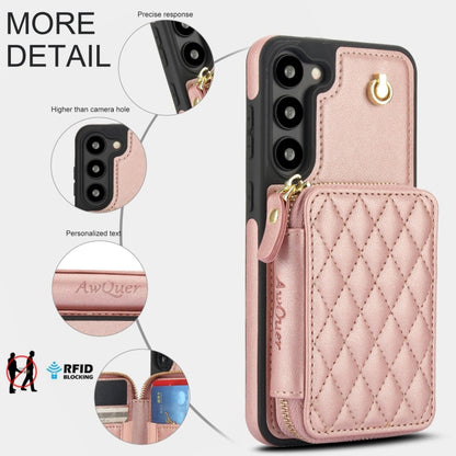 For Samsung Galaxy S23+ 5G AwQuer Crossbody Zipper Wallet Rhombic Leather Back Phone Case(Rose Gold) - Galaxy S23+ 5G Cases by Awquer | Online Shopping UK | buy2fix