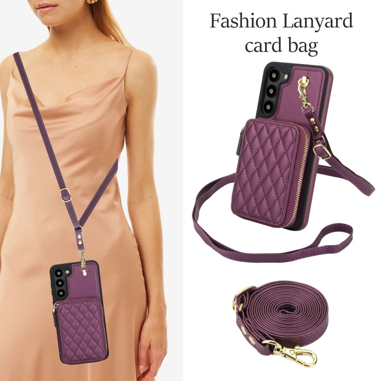 For Samsung Galaxy S23+ 5G AwQuer Crossbody Zipper Wallet Rhombic Leather Back Phone Case(Dark Purple) - Galaxy S23+ 5G Cases by Awquer | Online Shopping UK | buy2fix