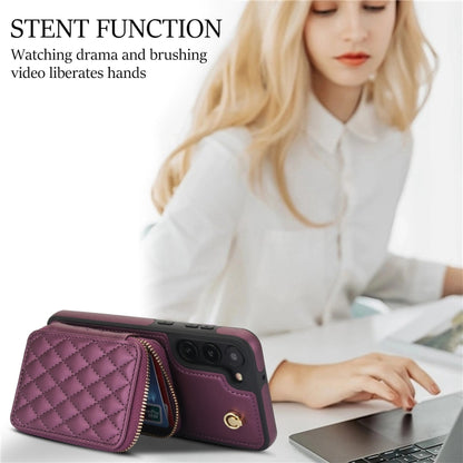 For Samsung Galaxy S23+ 5G AwQuer Crossbody Zipper Wallet Rhombic Leather Back Phone Case(Dark Purple) - Galaxy S23+ 5G Cases by Awquer | Online Shopping UK | buy2fix