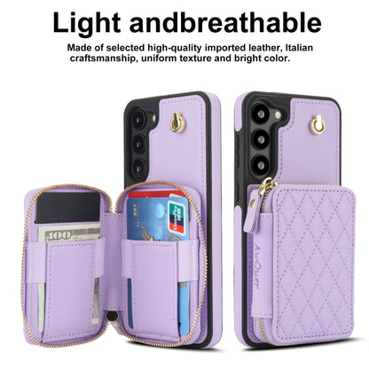 For Samsung Galaxy S23+ 5G AwQuer Crossbody Zipper Wallet Rhombic Leather Back Phone Case(Purple) - Galaxy S23+ 5G Cases by Awquer | Online Shopping UK | buy2fix