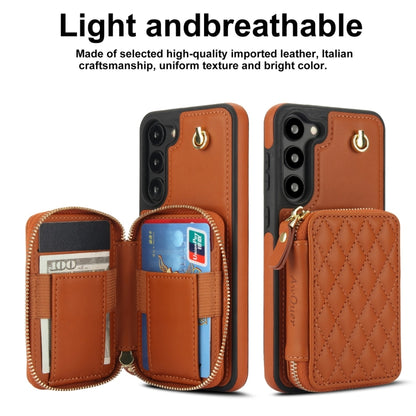 For Samsung Galaxy S23+ 5G AwQuer Crossbody Zipper Wallet Rhombic Leather Back Phone Case(Brown) - Galaxy S23+ 5G Cases by Awquer | Online Shopping UK | buy2fix