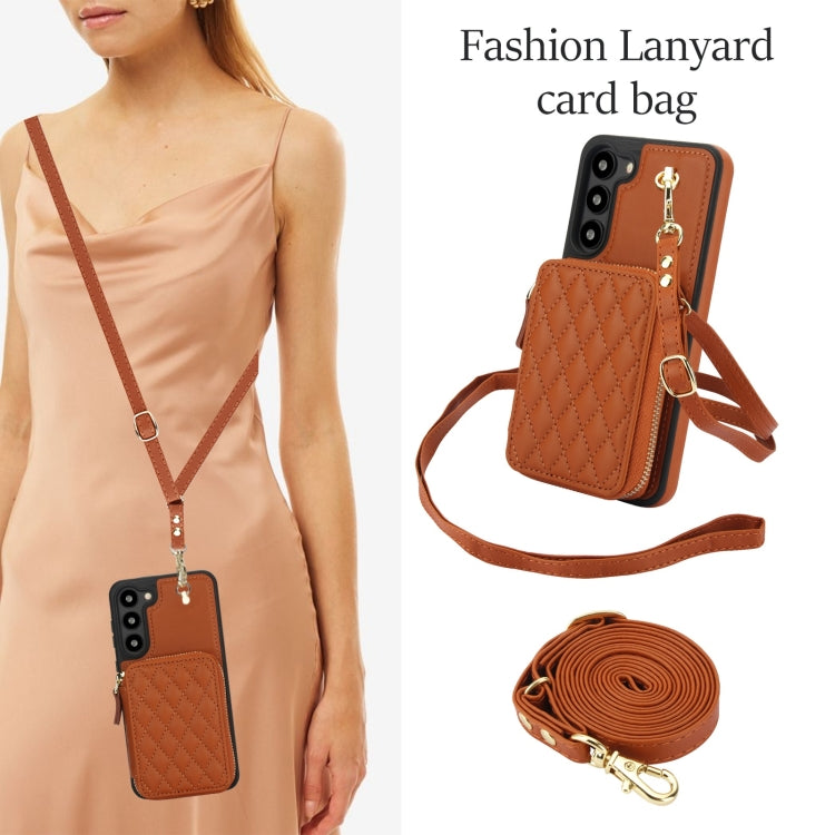 For Samsung Galaxy S23+ 5G AwQuer Crossbody Zipper Wallet Rhombic Leather Back Phone Case(Brown) - Galaxy S23+ 5G Cases by Awquer | Online Shopping UK | buy2fix