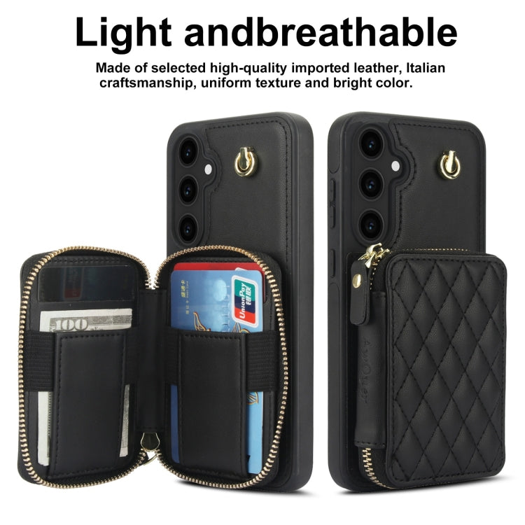 For Samsung Galaxy S23 FE 5G AwQuer Crossbody Zipper Wallet Rhombic Leather Back Phone Case(Black) - Galaxy S23 FE 5G Cases by Awquer | Online Shopping UK | buy2fix