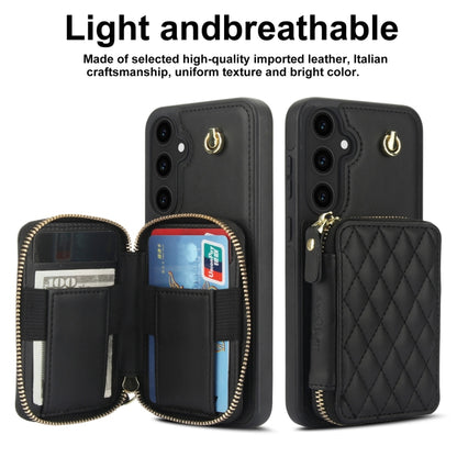 For Samsung Galaxy S23 FE 5G AwQuer Crossbody Zipper Wallet Rhombic Leather Back Phone Case(Black) - Galaxy S23 FE 5G Cases by Awquer | Online Shopping UK | buy2fix