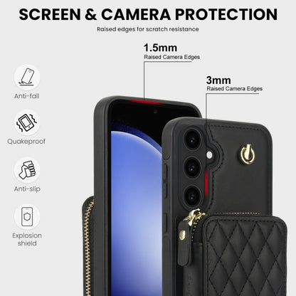 For Samsung Galaxy S23 FE 5G AwQuer Crossbody Zipper Wallet Rhombic Leather Back Phone Case(Black) - Galaxy S23 FE 5G Cases by Awquer | Online Shopping UK | buy2fix