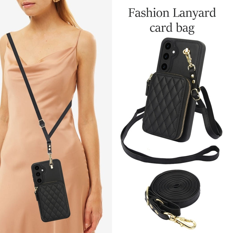 For Samsung Galaxy S23 FE 5G AwQuer Crossbody Zipper Wallet Rhombic Leather Back Phone Case(Black) - Galaxy S23 FE 5G Cases by Awquer | Online Shopping UK | buy2fix