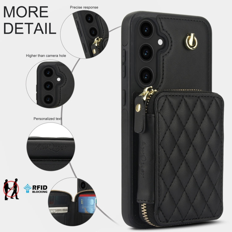 For Samsung Galaxy S23 FE 5G AwQuer Crossbody Zipper Wallet Rhombic Leather Back Phone Case(Black) - Galaxy S23 FE 5G Cases by Awquer | Online Shopping UK | buy2fix