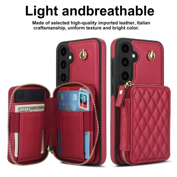 For Samsung Galaxy S23 FE 5G AwQuer Crossbody Zipper Wallet Rhombic Leather Back Phone Case(Red) - Galaxy S23 FE 5G Cases by Awquer | Online Shopping UK | buy2fix