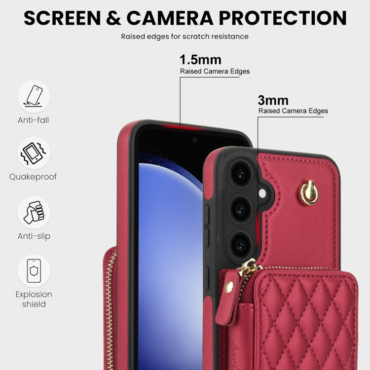 For Samsung Galaxy S23 FE 5G AwQuer Crossbody Zipper Wallet Rhombic Leather Back Phone Case(Red) - Galaxy S23 FE 5G Cases by Awquer | Online Shopping UK | buy2fix