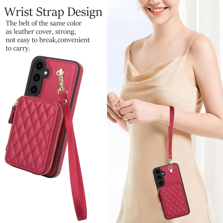 For Samsung Galaxy S23 FE 5G AwQuer Crossbody Zipper Wallet Rhombic Leather Back Phone Case(Red) - Galaxy S23 FE 5G Cases by Awquer | Online Shopping UK | buy2fix