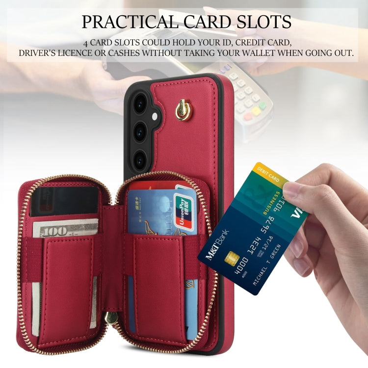 For Samsung Galaxy S23 FE 5G AwQuer Crossbody Zipper Wallet Rhombic Leather Back Phone Case(Red) - Galaxy S23 FE 5G Cases by Awquer | Online Shopping UK | buy2fix