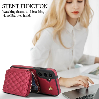 For Samsung Galaxy S23 FE 5G AwQuer Crossbody Zipper Wallet Rhombic Leather Back Phone Case(Red) - Galaxy S23 FE 5G Cases by Awquer | Online Shopping UK | buy2fix